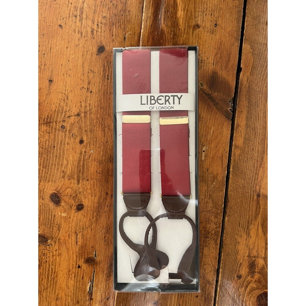 Vintage Liberty Of London Red  Suspenders With Brown Leather